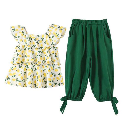 Girls Floral Suit Summer Girls Shirt Pants Two-piece Suit