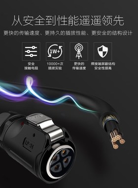凌科LP2航空插头带线3芯10芯 19芯信号防水连接器插头焊接带线