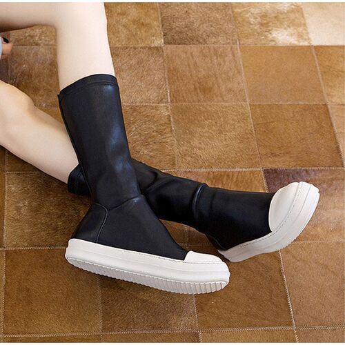 Women Knee High Boots Round Toe Chunky Platform Womens Stch