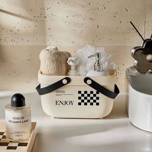 Portable Drainable Bath Basket Creamy Style Shower Basket fo