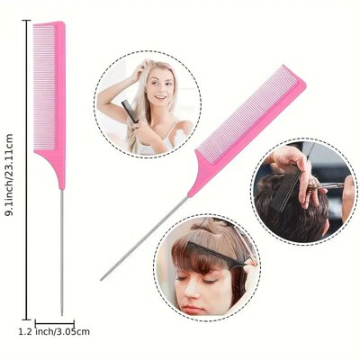 5pcs/set Detangling Hair Brush Curly Hair Curved Rat Tail Co