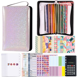 A6 PU Leather Budget Binder Planner with Zipper Pockets Cash