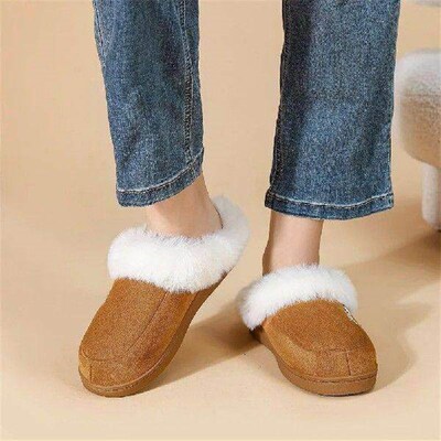 Faux Suede Slippers Plush Closed Toe Slippers Comfortable