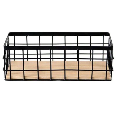 TIEYIPIN Small Metal Wire Storage Basket, Detachable Wood