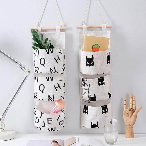 Wall Mounted Three Pocket Organiser Hanging Bag Dormitory Wa
