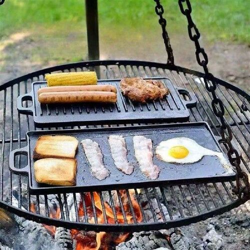 Cast Iron Grill Pan Double Sided Griddle Pan with Double