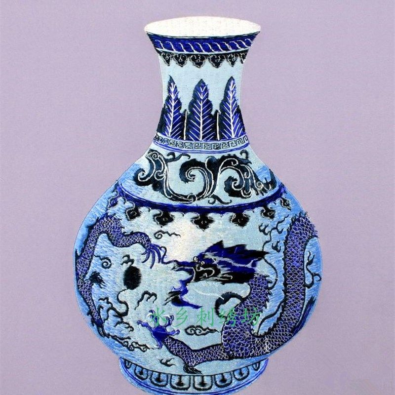 精品丝线苏绣成品客厅挂画书房装饰画苏州刺绣画机绣仿古青花瓷瓶,居家布艺,苏绣,淘宝优惠券,粉丝福利购,淘宝优惠卷