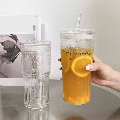 Ins Style 600ml Large Capacity Straw Glass Coffee Teacup Qua