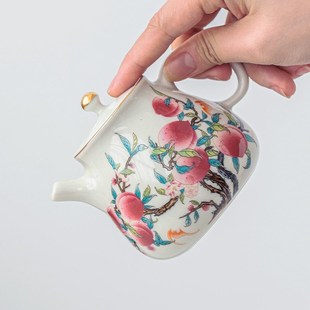 粉彩九桃五福茶壶陶瓷家用客厅寿桃泡茶壶中式功夫茶具复古单茶壶