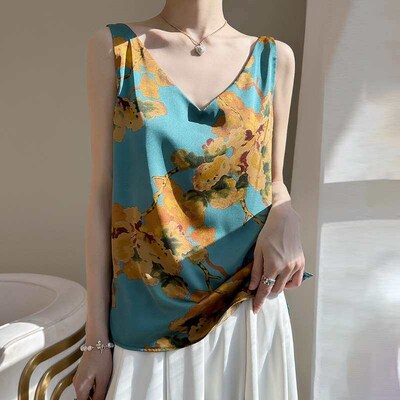 Summer New Style Acetic Acid Silk V-neck Sleeveless Sexy Cam