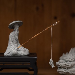 仿真钓鱼翁小摆件园艺花卉微景观姜太公装饰摆设假山盆景渔翁摆饰