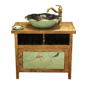 实木中式 浴室柜复古落地浴柜阳台洗漱台洗手盆卫生间柜洗手池