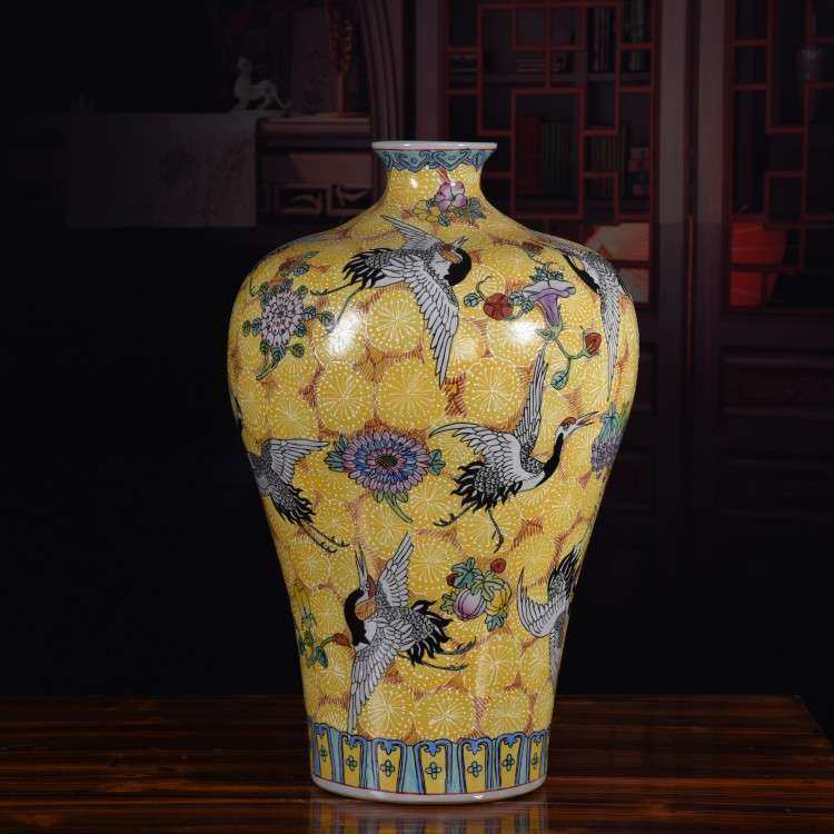 仿古手绘粉彩绿色仙鹤大号赏瓶中式复古落地大花瓶玄关装饰品摆设,3C数码配件,其它配件,淘宝优惠券,粉丝福利购,淘宝优惠卷