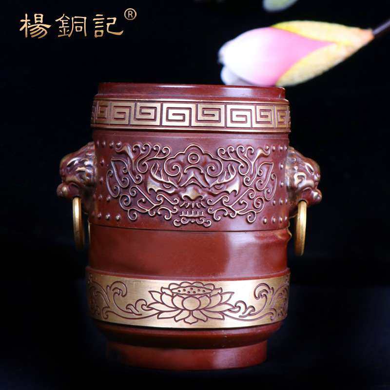 杨铜记 铜器  复古桌面办公摆件 铜笔筒 狮头莲花笔筒 笔筒,3C数码配件,其它配件,淘宝优惠券,粉丝福利购,淘宝优惠卷