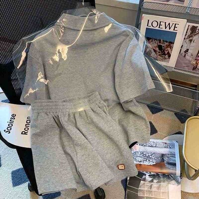 Cotton bag collar preppy style short sleeve suit women summe