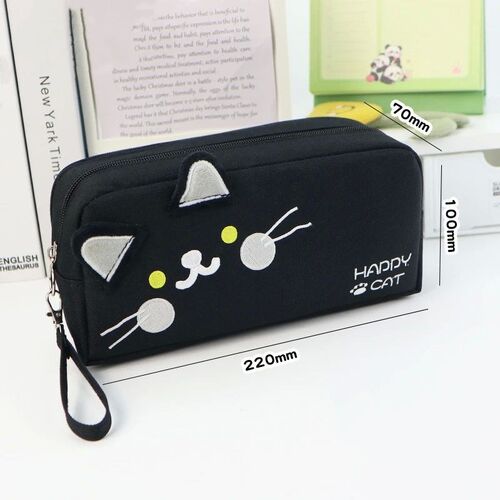 Black and white cat cute pencil bag Portable stationery bag