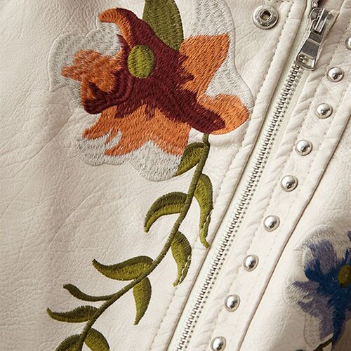 New Women Retro Floral Print Embroidery Faux Soft Leather