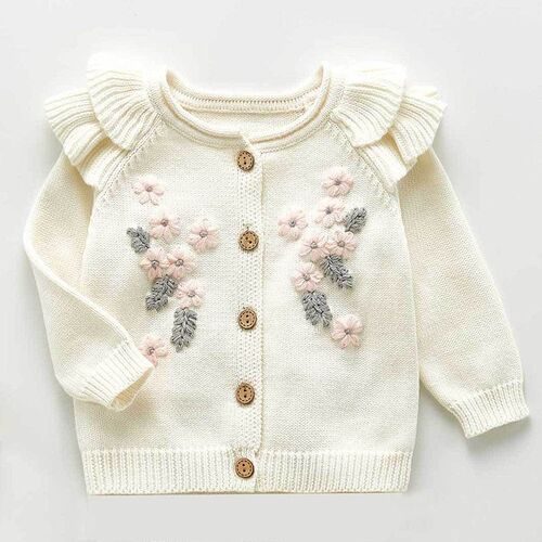 New Spring Autumn Infant Baby Girls Knit Long Sleeve Flower