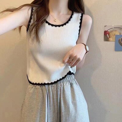 Knit Crop Tops Women Sexy Sweet Hot Girl French Style Inner