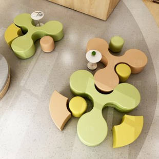 绘本馆书屋阅读区咖啡店等候区甜品店休息区时尚休闲实木沙发