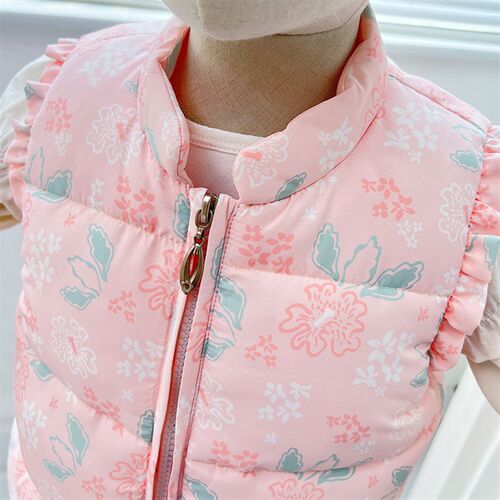 Fashion Warm Baby Girls Puffer Coat Vest Ruffle Sleeved Ligh