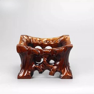 泰山石灵璧石奇石凹槽底座实木质不规则石头摆件挖槽木托架子中式