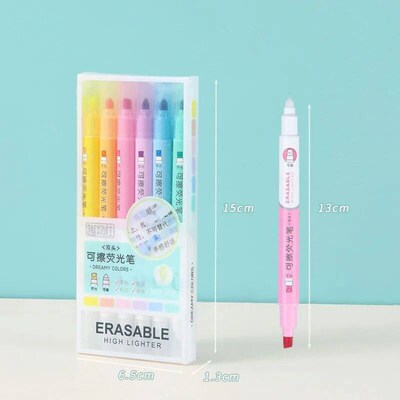 6pcs Erasable Highlighters Pastel Markers Dual Tip Fluoresce