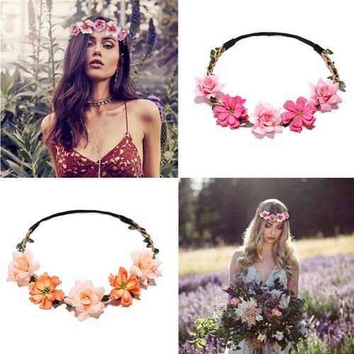 Bride Flower Crown Hairband Rope Wedding Floral Headband Gar