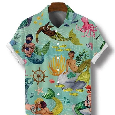 Hawaiian 3D oil painting geometric printing short sleeved to