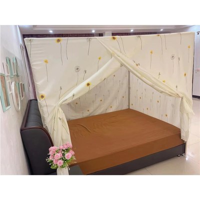 一体式布蚊帐防尘顶纹帐单开门床幔遮光保暖挡风孕妇家用1.5m1.8