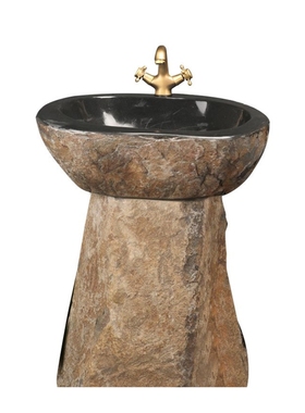 石头洗手盆鹅卵石立柱洗脸盆室内复古台上单盆庭院墩布池洗手池