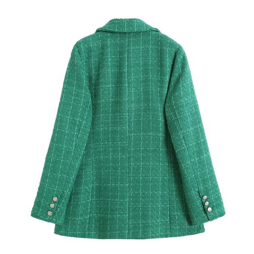 2023 Women Fashion Double Breasted Houndstooth Blazer Coat V