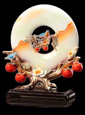 事事如意柿子平安扣摆件高档客厅玄关电视柜新房装饰品树脂工艺品