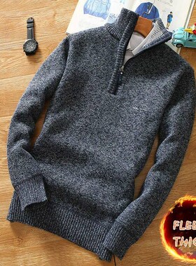 Winter Mens Fleece Thicker Sweater Half Zipper Turtleneck W