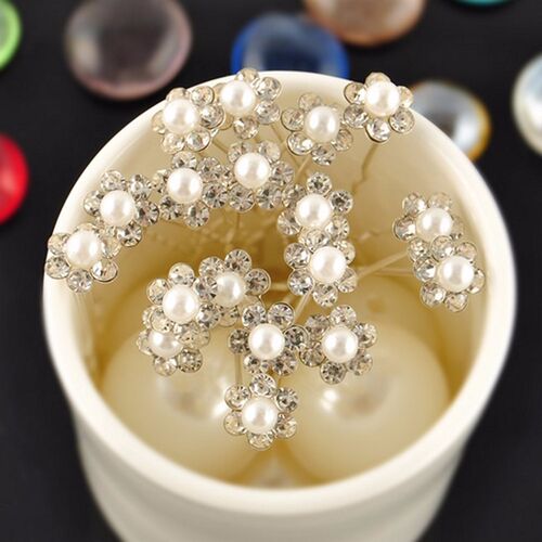20Pcs Fashion Wedding Bridal Pearl Flower Clear Crystal Rhin