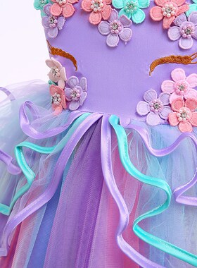 Kids Unicorn Dress for Girls Flower Appliques Dresses Childr