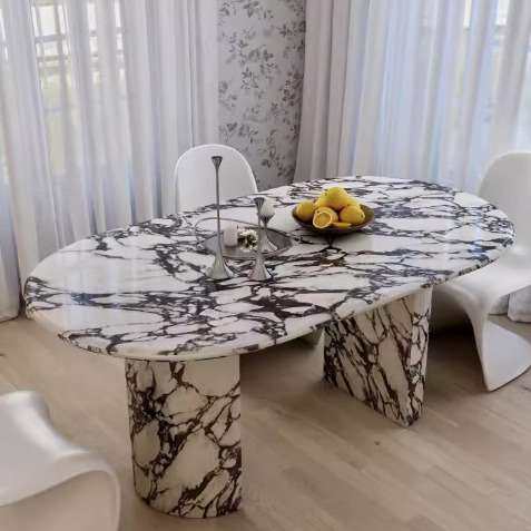 法式轻奢大理石餐桌椅组合现代简约奶油风家用客厅长方形餐台饭桌