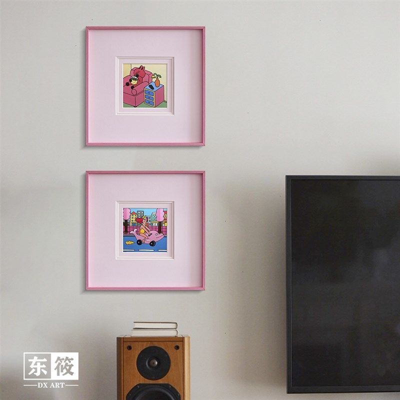 东筱RT现代粉色多巴胺装饰画可爱治愈风卧室卡通装饰画定制相框,家居饰品,现代装饰画,淘宝优惠券,粉丝福利购,淘宝优惠卷