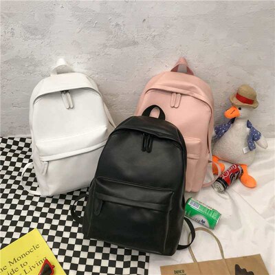 Solid Color PU College Style Schoolbag Womens Cute Style Si