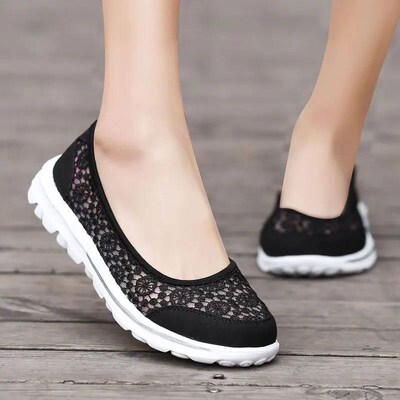 Flat Shoes Women Hollow Lace Summer Slip on Loafers Breathab
