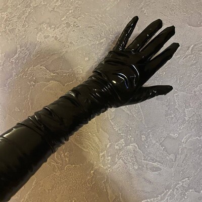 Sexy Women PU Leather Gloves Shiny Long Gloves Punk Mitten P