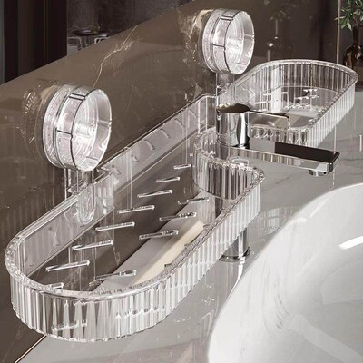 Suction Cup Bathroom Organizer No-Drill Faucet Shelf Toilet