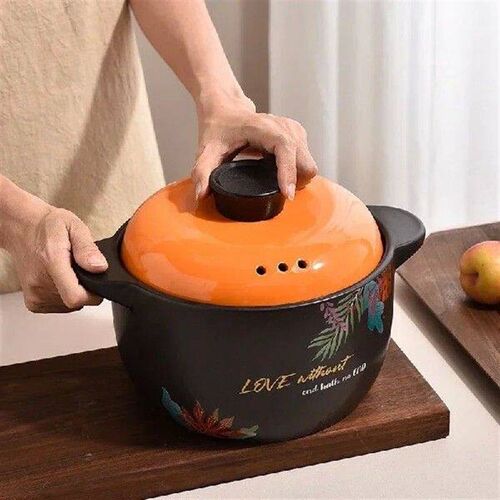 Large Ceramic Soup Pot Nordic Orange Lid  2.5-6L Casserole