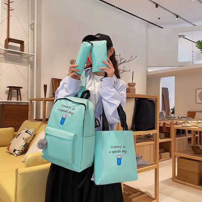 4 pcs sets canvas School Bags For Teenage Girls Female Child