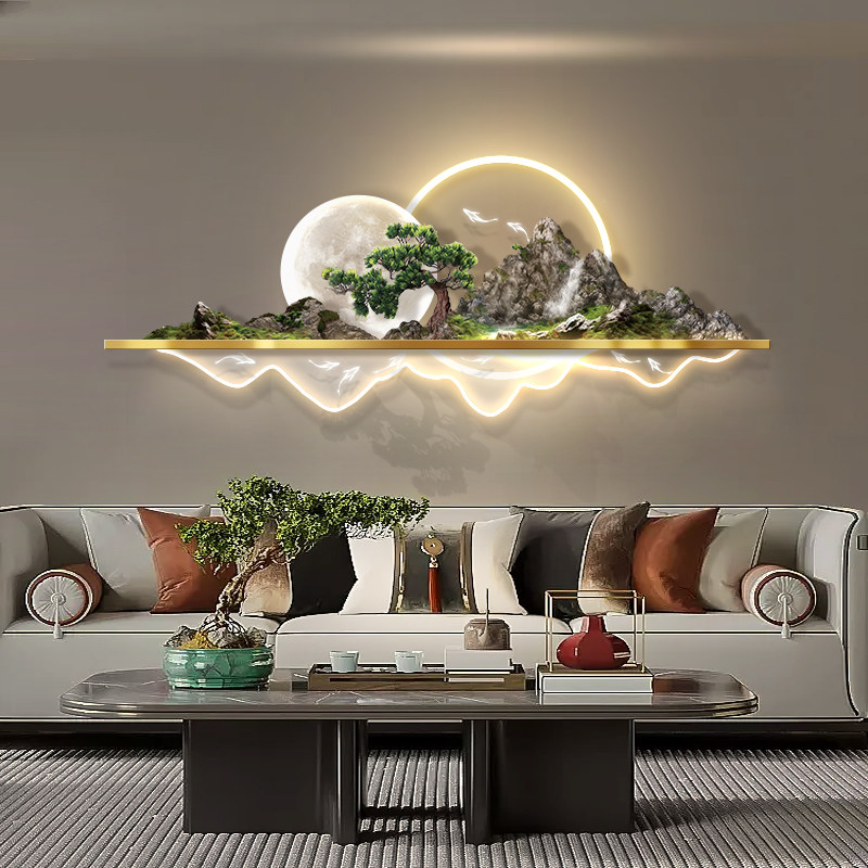 流水生财客厅装饰画沙发背景墙3D立体浮雕山水壁画led灯发光挂画,家居饰品,氛围画/灯画,淘宝优惠券,粉丝福利购,淘宝优惠卷