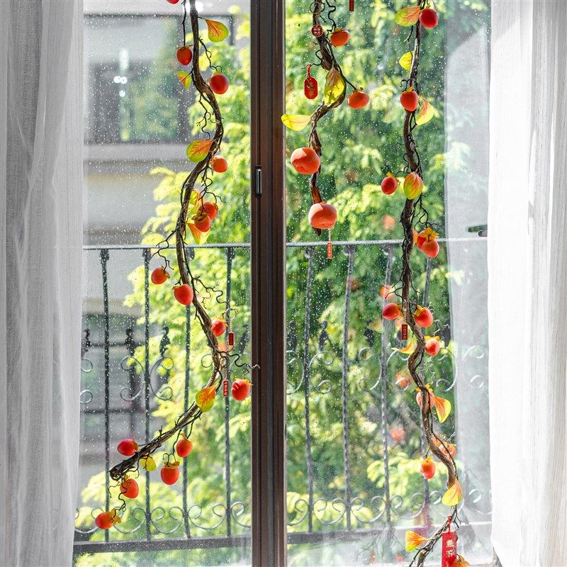 墙面装饰挂件柿子串壁挂摆件挂饰吊饰干花酒店民宿造景柿子藤条,家居饰品,仿真花/假花,淘宝优惠券,粉丝福利购,淘宝优惠卷
