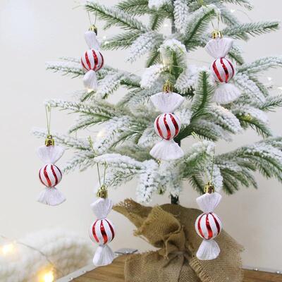 6pcs Christmas decorations 10cm red and white candy christma