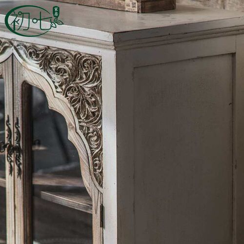 Vintage Distessed Glass Cabinet Wedding Decoration Sideboard