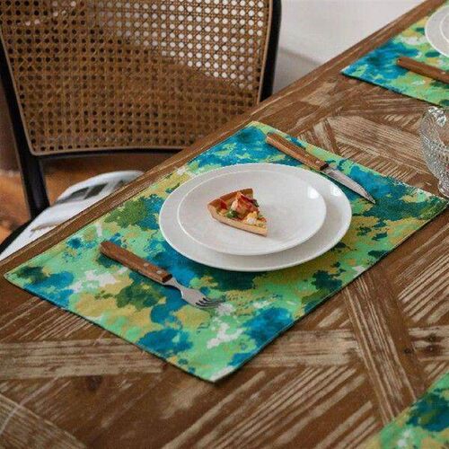 2pc Pink Flower Print Place Mat Holiday Coaster Napkin