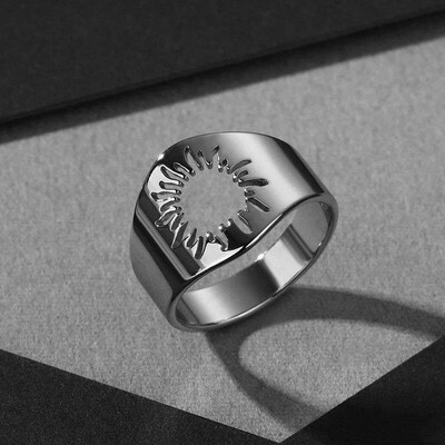 Kinitial April Stainless Steel Sun Signet Ring Sunflower Rin